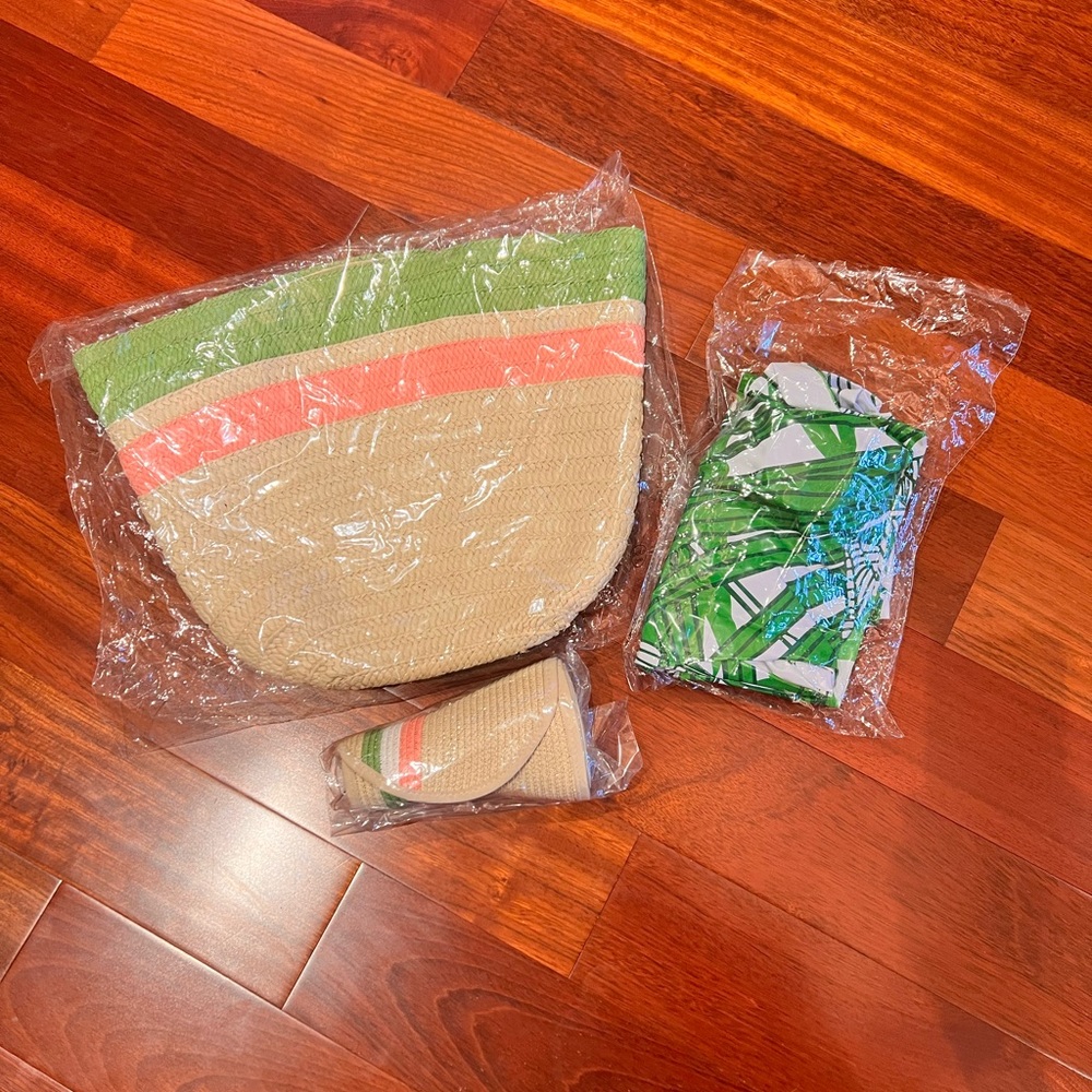 Tropical Party Supplies Set with Green and Pink Accents